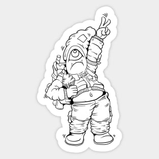 Dope one eye monster character holding an icecream ink-pencil black-and-white illustration Sticker